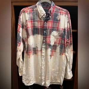 Upcycled Chaps bleach and distressed flannel